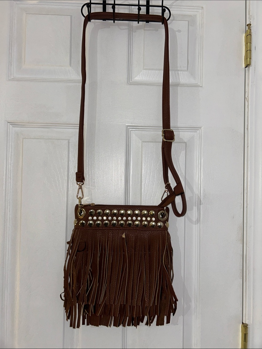 Brown vintage Fringe Crossbody Bag with Stud Accents- slight wear but still good